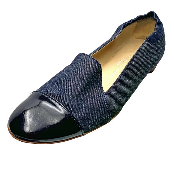 AGL Atilio Giusti Leombruni Denim with  Patent Leather Cap Toe Flats - Picture 5 of 9